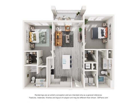 Floor plan for 2 beds, 2 baths, 1060 sqft
